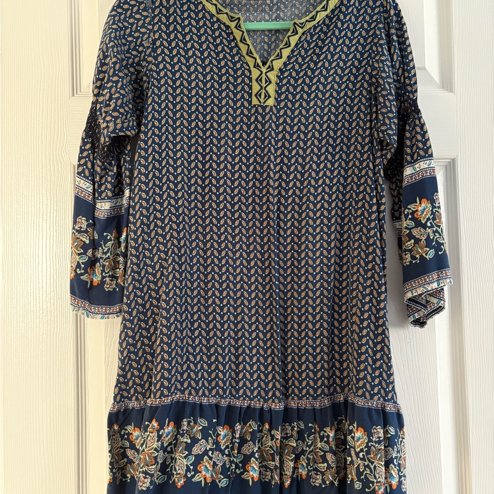 Vintage Patterned Tunic Dress with Bell Sleeves